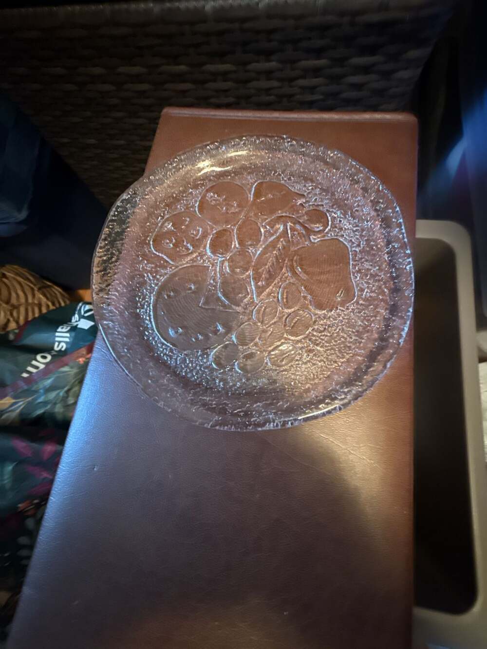 Pukeberg Vintage Textured Glass Fruit Plate Clear Swedish Art Glass